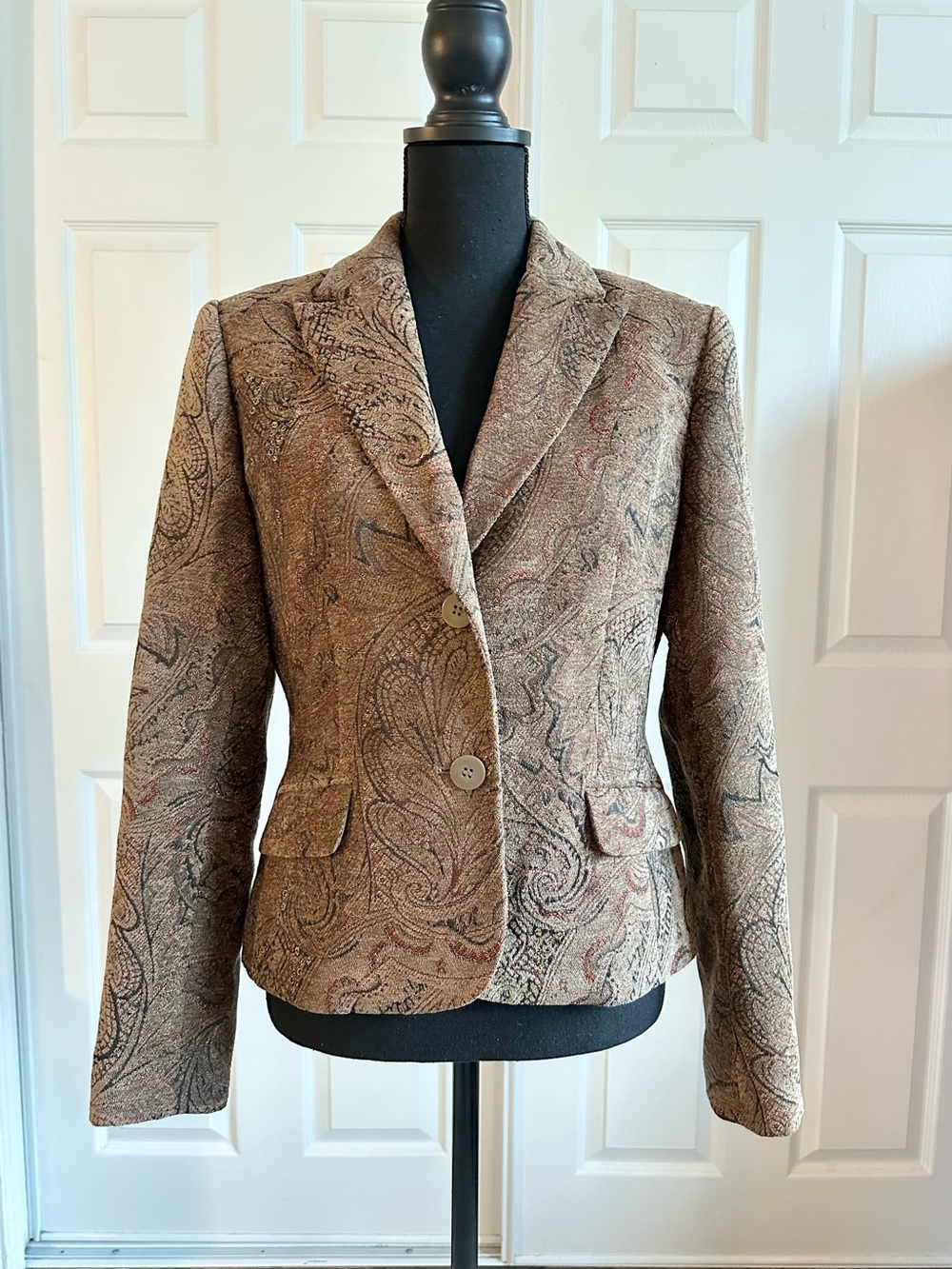 Grace Elements Tan Paisley Brocade Blazer